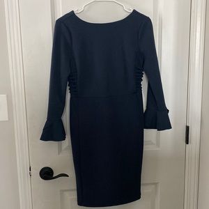 Spense Navy Blue Flutter Sleeve Fitted Dress